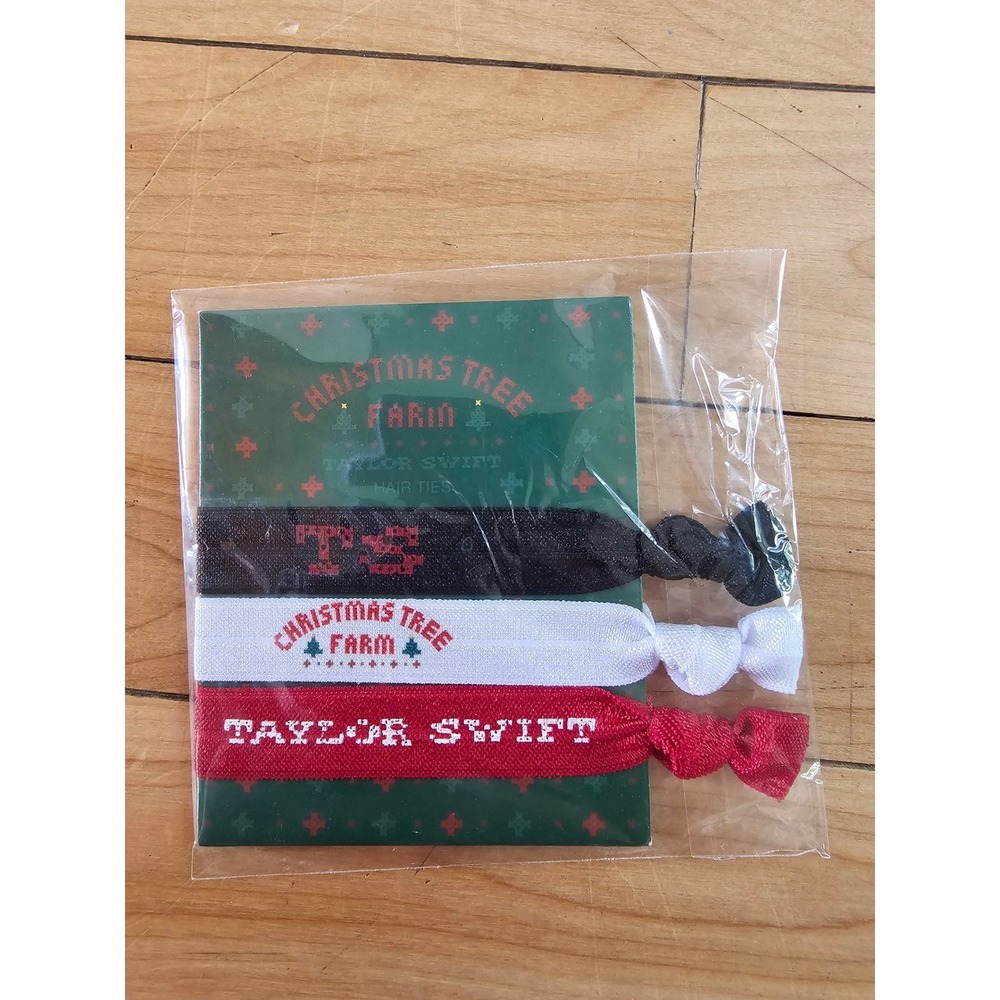 Taylor Swift Christmas Tree Farm Holiday Hair Ties 3-Pack Black White Red NEW